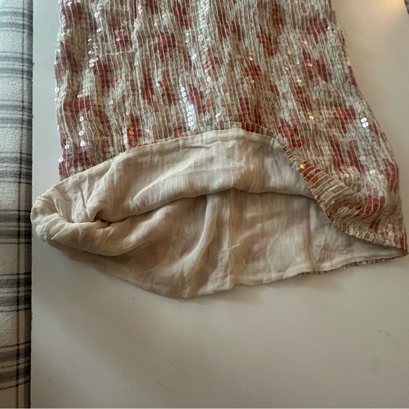 French Connection Cream Sofa Reds Clear Sequins Feather Field Saess Dress NWT 6 - Picture 7 of 15